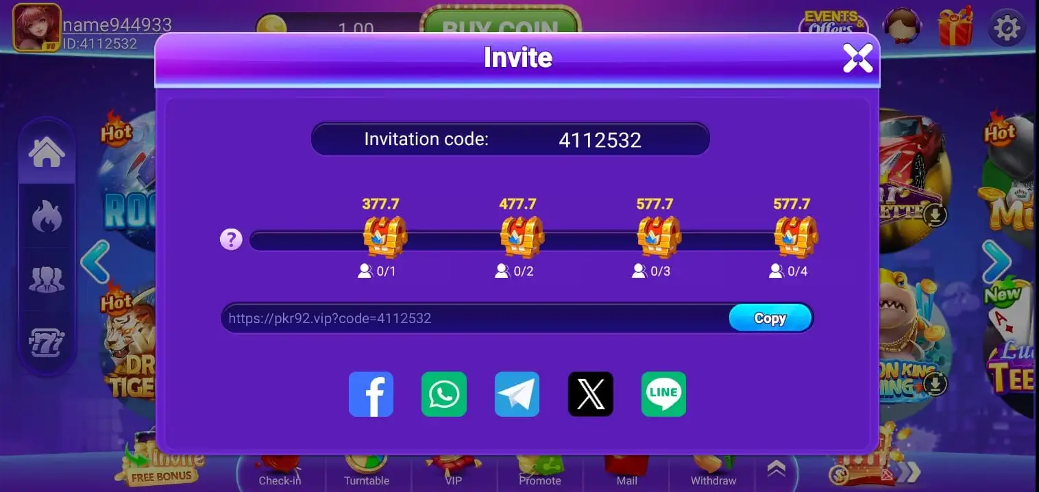 PKR 92 VIP Invite Screenshot
