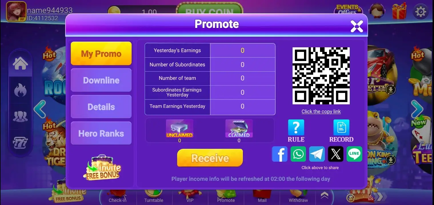 PKR92 Game VIP Promotion Tab Screenshot