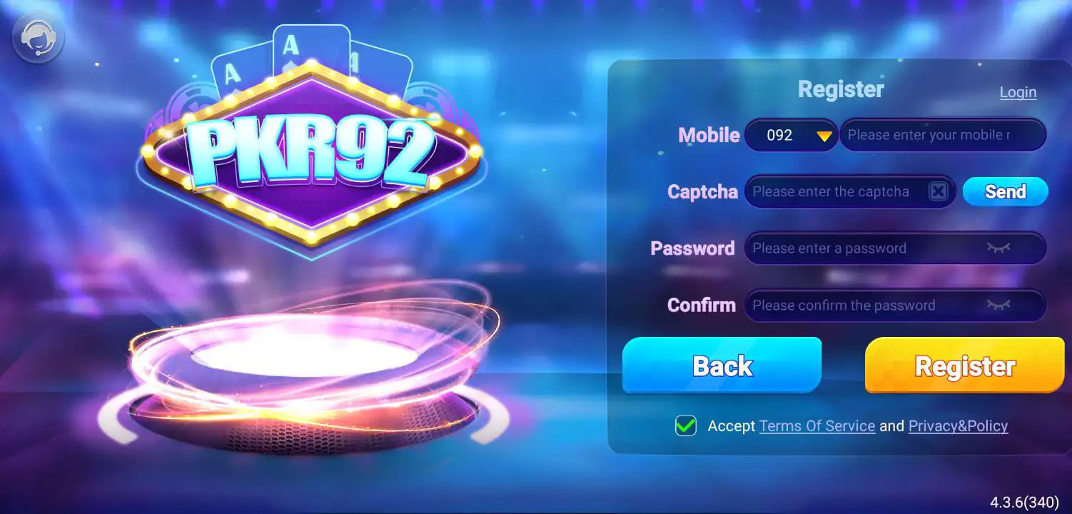 PKR92 VIP Game Registration Screenshot